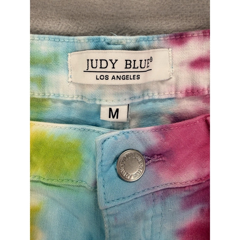 Judy Blue Snow Cone Tie Dye Denim Women's Sz Medium Cut Off High Waist Shorts - Picture 8 of 10